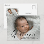 Carte Postale Script Bienvenue Bébé Photo Naissance Merci (Devant / Derrière)