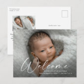 Carte Postale Script Bienvenue Bébé Photo Naissance Merci (Devant / Derrière)