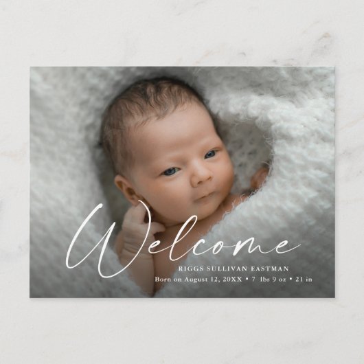Carte Postale Script Bienvenue Bébé Photo Naissance Merci (Devant)