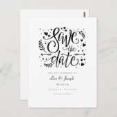 Carte Postale Script Black and White Hearts Enregistrer la date (Devant / Derrière)