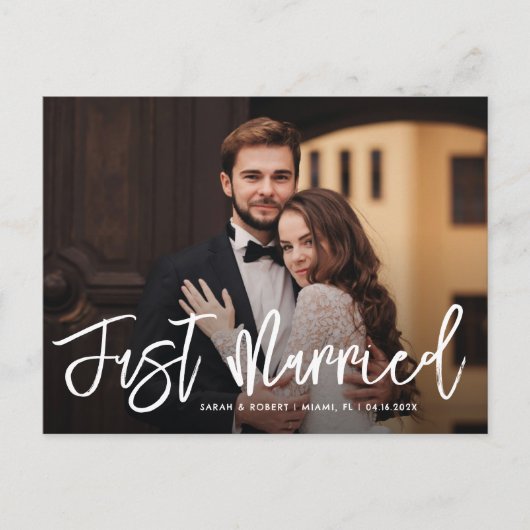 Carte Postale script blanc juste marié mariage faire-part (Devant)