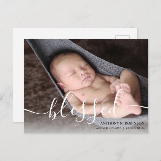 Carte Postale Script Blessé Baby Photo Faire-part de naissance (Devant / Derrière)