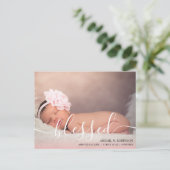 Carte Postale Script Blessé bébé fille photo Faire-part rose P (Debout devant)