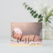 Carte Postale Script Blessé bébé fille photo Faire-part rose P (Debout devant)