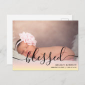 Carte Postale Script Blessé bébé fille photo Faire-part rose P (Devant / Derrière)