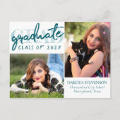 Carte Postale Script bleu diplômé | Cool Brush 2 Photo Keepsaké (Devant)