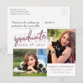 Carte Postale Script Blush Graduate | Merci photo Pink 2 (Devant / Derrière)