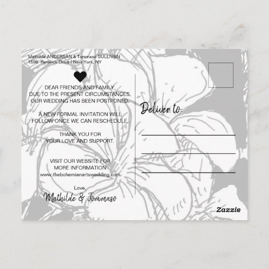 Carte Postale Script bohème simple blanc Modifier la date (Dos)