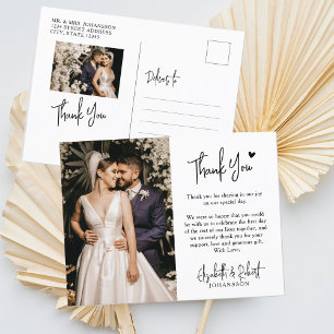 Carte Postale Script Budget Photo de mariage Merci 