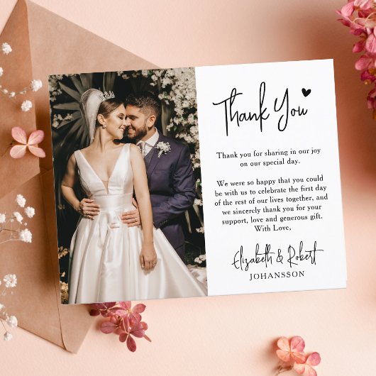Carte Postale Script Budget Photo de mariage Merci 