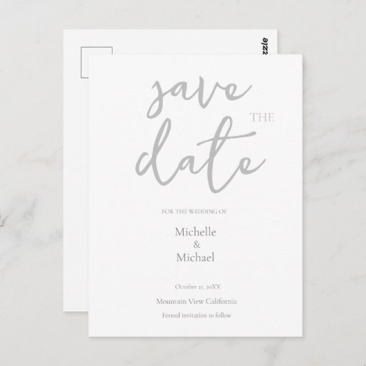 Carte Postale Script Calligraphie Mariage Moderne Enregistrer la (Devant / Derrière)
