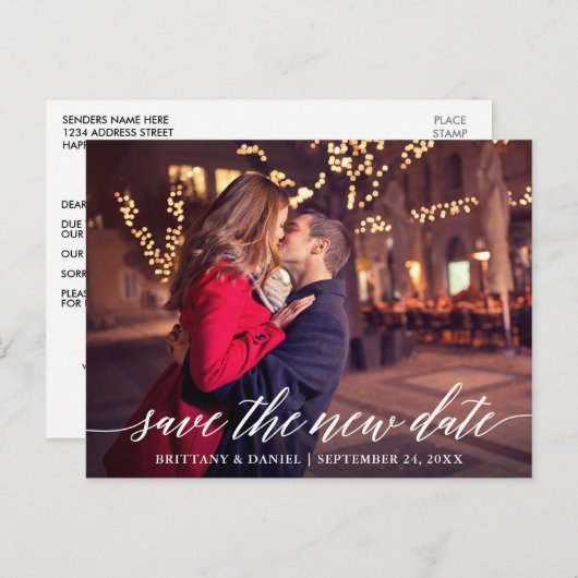 Carte Postale Script Calligraphie Moderne Enregistrer La Nouvell (Devant / Derrière)