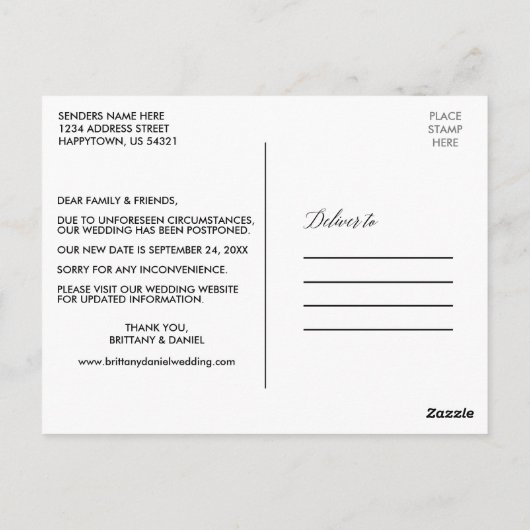 Carte Postale Script Calligraphie Moderne Enregistrer La Nouvell (Dos)