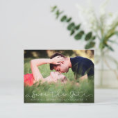 Carte Postale Script chic Enregistrer la date Fiançailles photo (Debout devant)