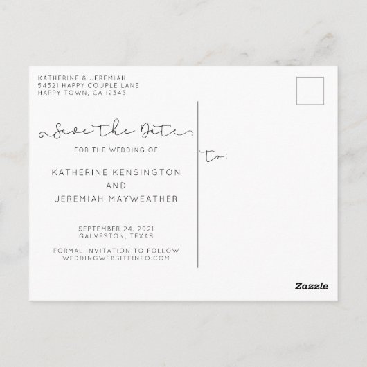 Carte Postale Script chic Enregistrer la date Fiançailles photo (Dos)