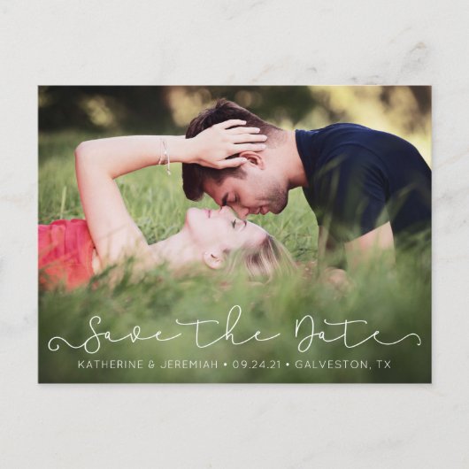 Carte Postale Script chic Enregistrer la date Fiançailles photo (Devant)
