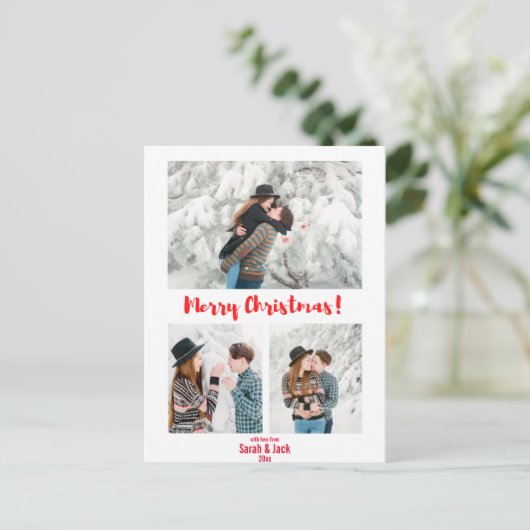 Carte Postale script chic moderne joyeux photo de noël (Debout devant)