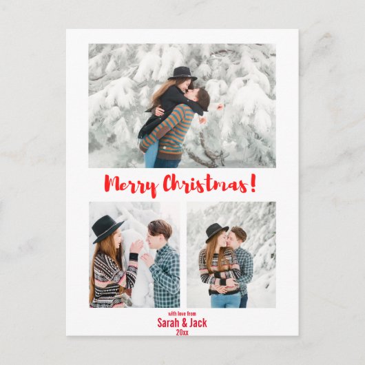 Carte Postale script chic moderne joyeux photo de noël (Devant)