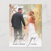 Carte Postale script chic moderne merci 2 photos mariage (Devant)