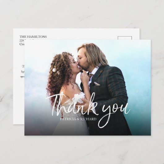 Carte Postale Script Chic Simple Elégant Mariage Merci Photo (Devant / Derrière)