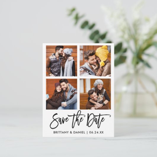 Carte Postale Script de brosse moderne Enregistrer la date 4 Col (Debout devant)