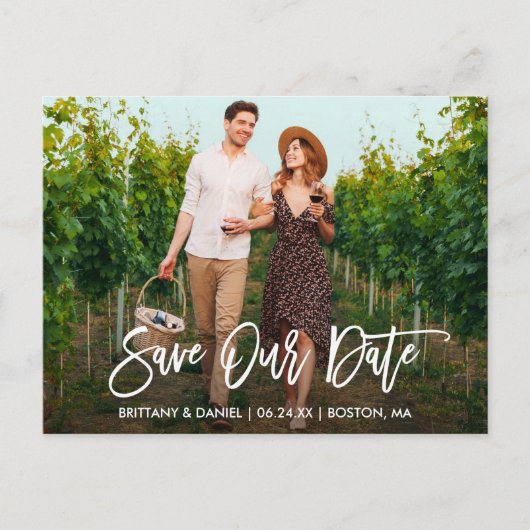 Carte Postale Script de brosse moderne Enregistrer notre date Co (Devant)