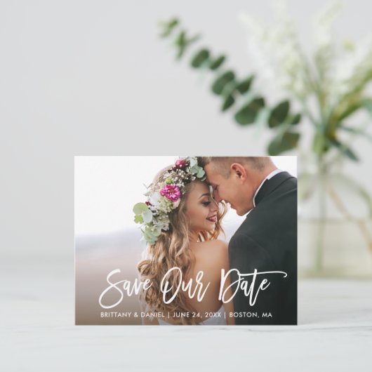 Carte Postale Script de brosse moderne Enregistrer notre photo d (Debout devant)