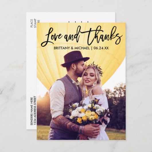 Carte Postale Script de brosse moderne Mariage amour Merci Coupl (Devant / Derrière)