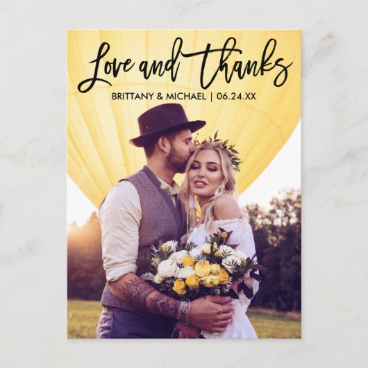 Carte Postale Script de brosse moderne Mariage amour Merci Coupl (Devant)