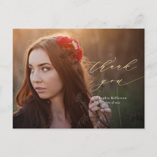 Carte Postale Script de calligraphie d'or Merci de graduation ph (Devant)