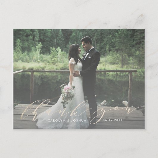 Carte Postale Script de calligraphie or Merci photo Faux Foil (Devant)