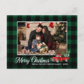 Carte Postale Script de calligraphie Photo vert Plaid Camion rou (Devant)