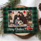 Carte Postale Script de calligraphie Photo vert Plaid Camion rou