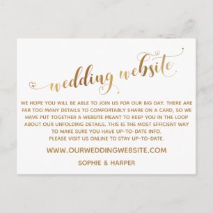 Carte Postale Script de cœurs dorés sur site Web de mariage blan