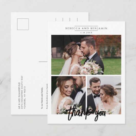 Carte Postale Script de collage de photos de mariage Merci (Devant / Derrière)