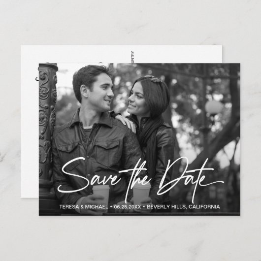 Carte Postale Script de faire-part de sauvegarde de date de mari (Devant / Derrière)