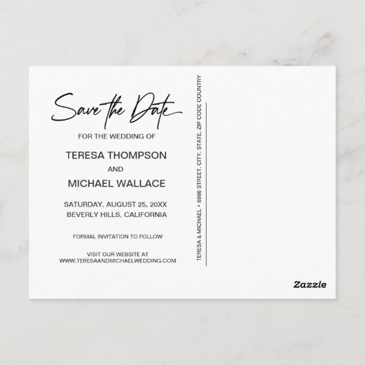 Carte Postale Script de faire-part de sauvegarde de date de mari (Dos)