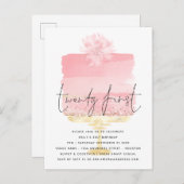 Carte Postale Script de gâteau rose moderne 21e anniversaire Inv (Devant / Derrière)