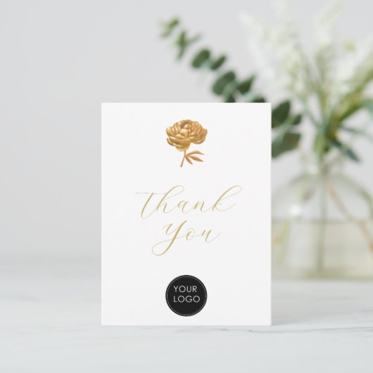 Carte Postale Script de logo commercial Gold Peony Merci Blanc (Debout devant)