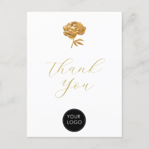 Carte Postale Script de logo d'entreprise Gold Peony Merci Blanc