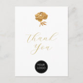 Carte Postale Script de logo d'entreprise Gold Peony Merci Blanc (Devant)
