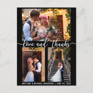 Carte Postale Script de mariage moderne avec 3 photos d'amour et