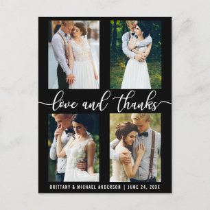 Carte Postale Script de mariage moderne avec 4 photos d'amour et