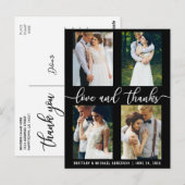 Carte Postale Script de mariage moderne avec 4 photos d'amour et (Devant / Derrière)