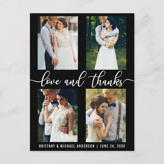 Carte Postale Script de mariage moderne pour 4 photos d'amour et (Devant)