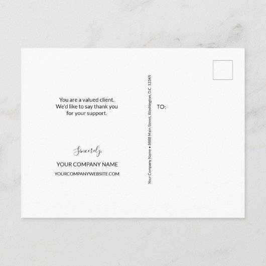 Carte Postale Script de Merci de nom d'entreprise simple (Dos)