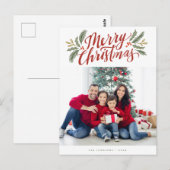 Carte Postale Script de Noël et vert vacances multi-photo (Devant / Derrière)