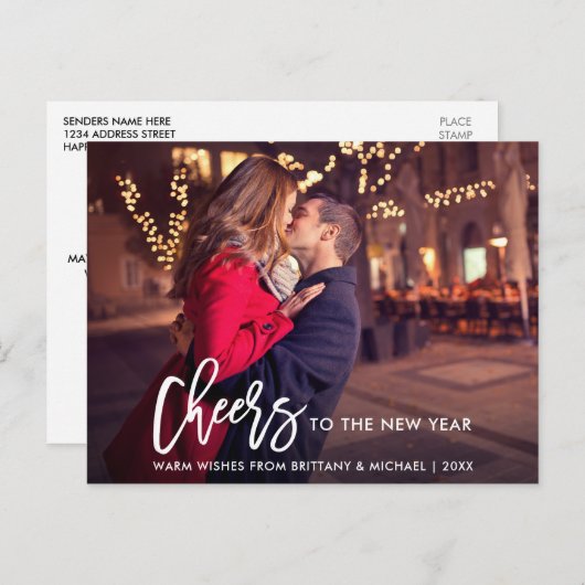 Carte Postale Script de pinceau moderne photo Nouvel An Salutati (Devant / Derrière)