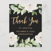 Carte Postale Script de remerciement de fin d'études floral noir (Devant)
