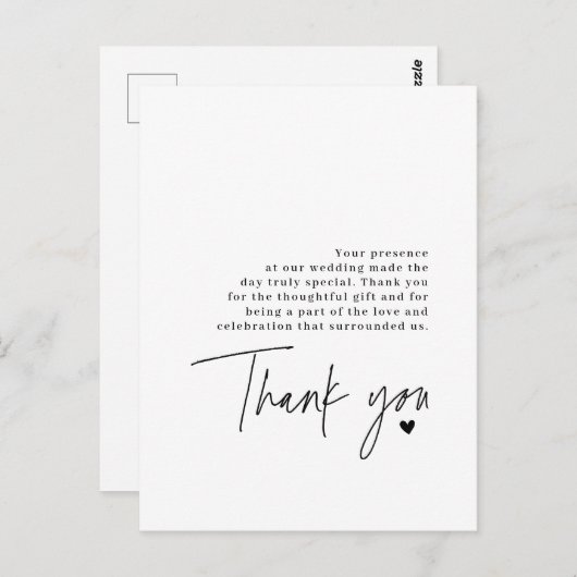 Carte Postale Script de remerciement de mariage Message de grati (Devant / Derrière)